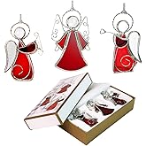 Vismin 3PCS Handmade Angel Stained Glass Panels Window Hangings Suncatcher Suncatchers for Indoor Windows Oranment Gifts for Mom Mothers Day or Garden Windows Christmas Tree Decoration Holiday Decor