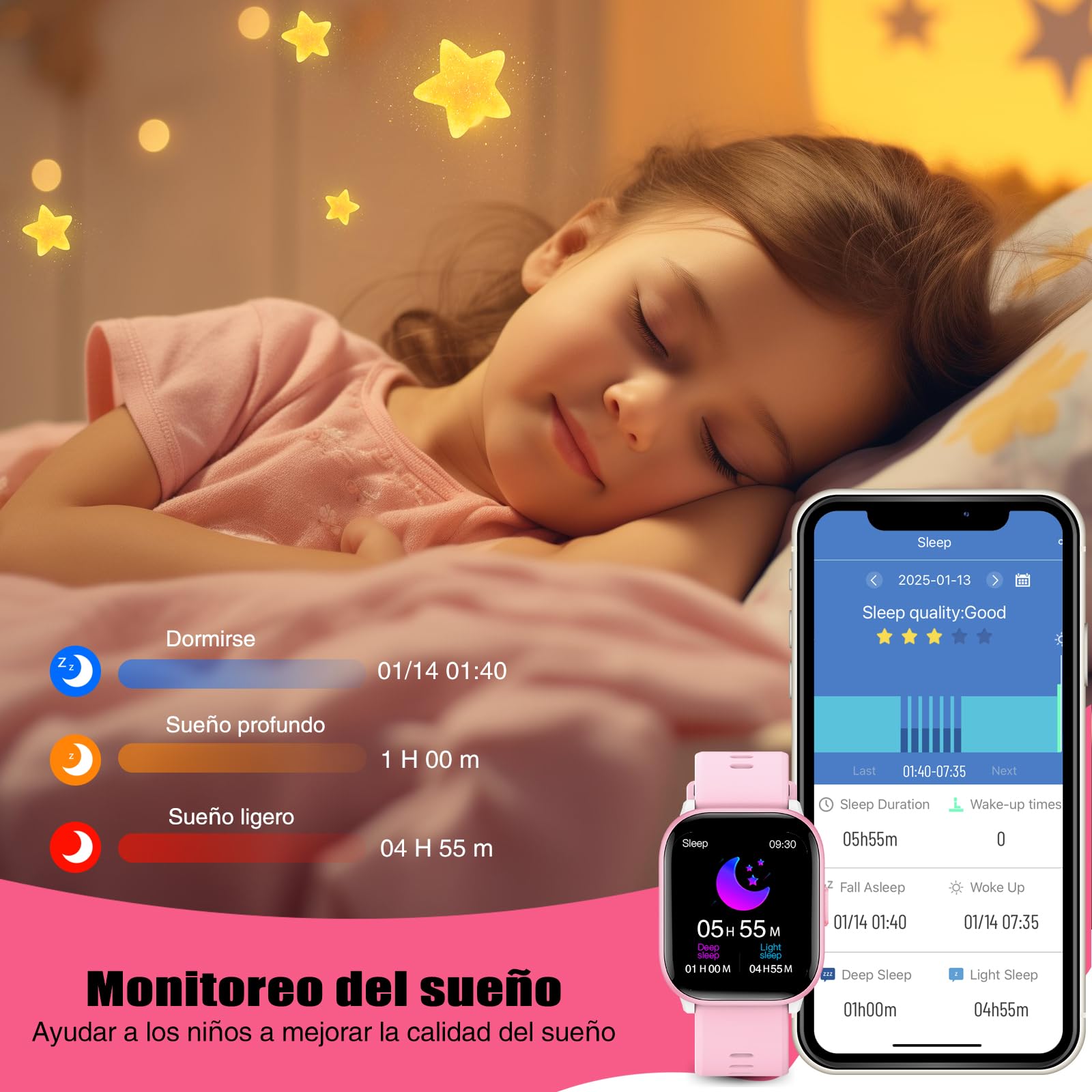 meoonley Kids Watch for Girls Boys with IP68 Waterproof, Girls Watch with 19 Sports Modes, Sleep Tracking, Pedometer, Stopwatch, Kids Activity Tracker, Birthday Gifts for Girls Age 6-15 Years Old