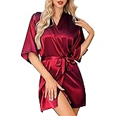 Lovasy Women's Satin Robes Silky Short Robe Lightweight Sleepwear Bride Bridesmaids Bathrobes Dressing Gowns Loungewear S-XXL