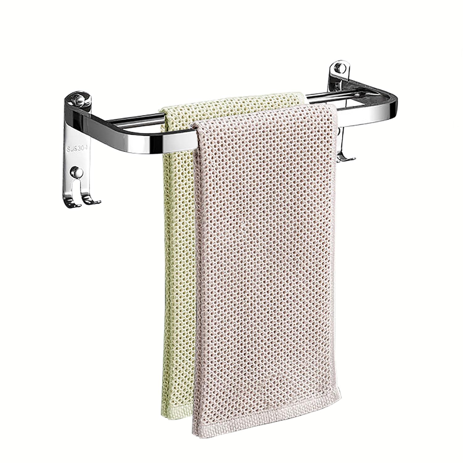 Kuivoo Towel Rail Bar,304 Stainless Steel Double Towel Holder,38cm/15Inches Wall Mounted Polished Bath Towel Rack for Kitchen and Bathroom, Silver