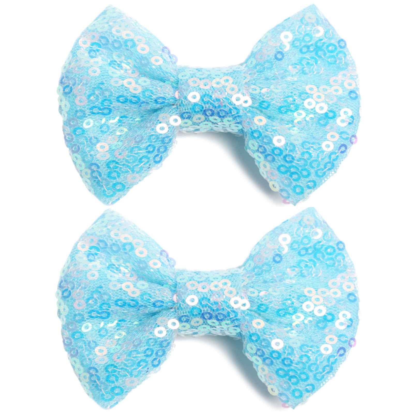 Photo 1 of KISZU 3 Inch Glitter Hair Bows Clips, Sparkling Sequin Little Bow HairPins for Baby Girls Children Teens and Women (Light Blue)