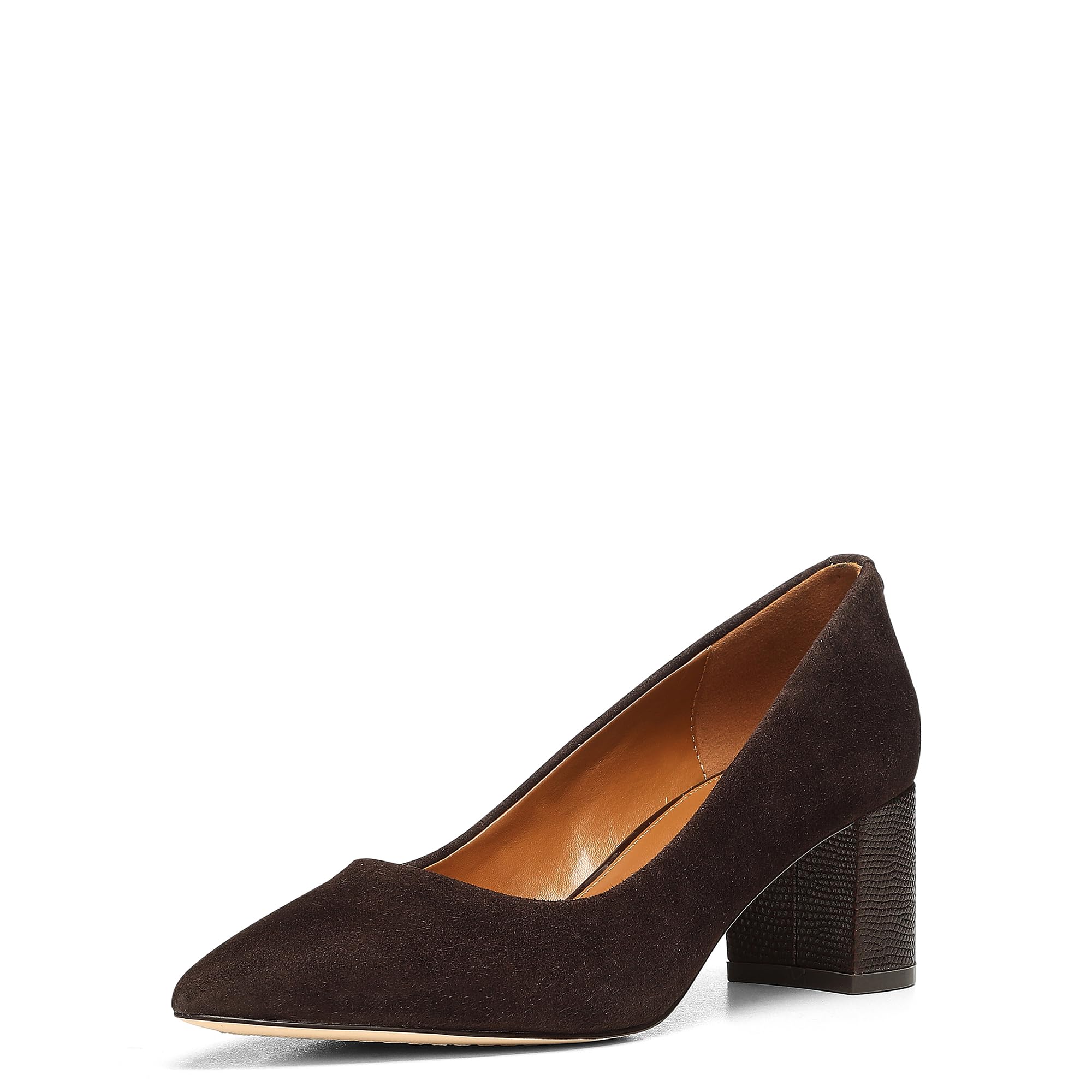 Donald Pliner Stephani High Crepe Fabric 2” Block, Chunky Heels, Women’s Dress Shoes, Classic Pump, Dark Brown-Kid Suede, 5