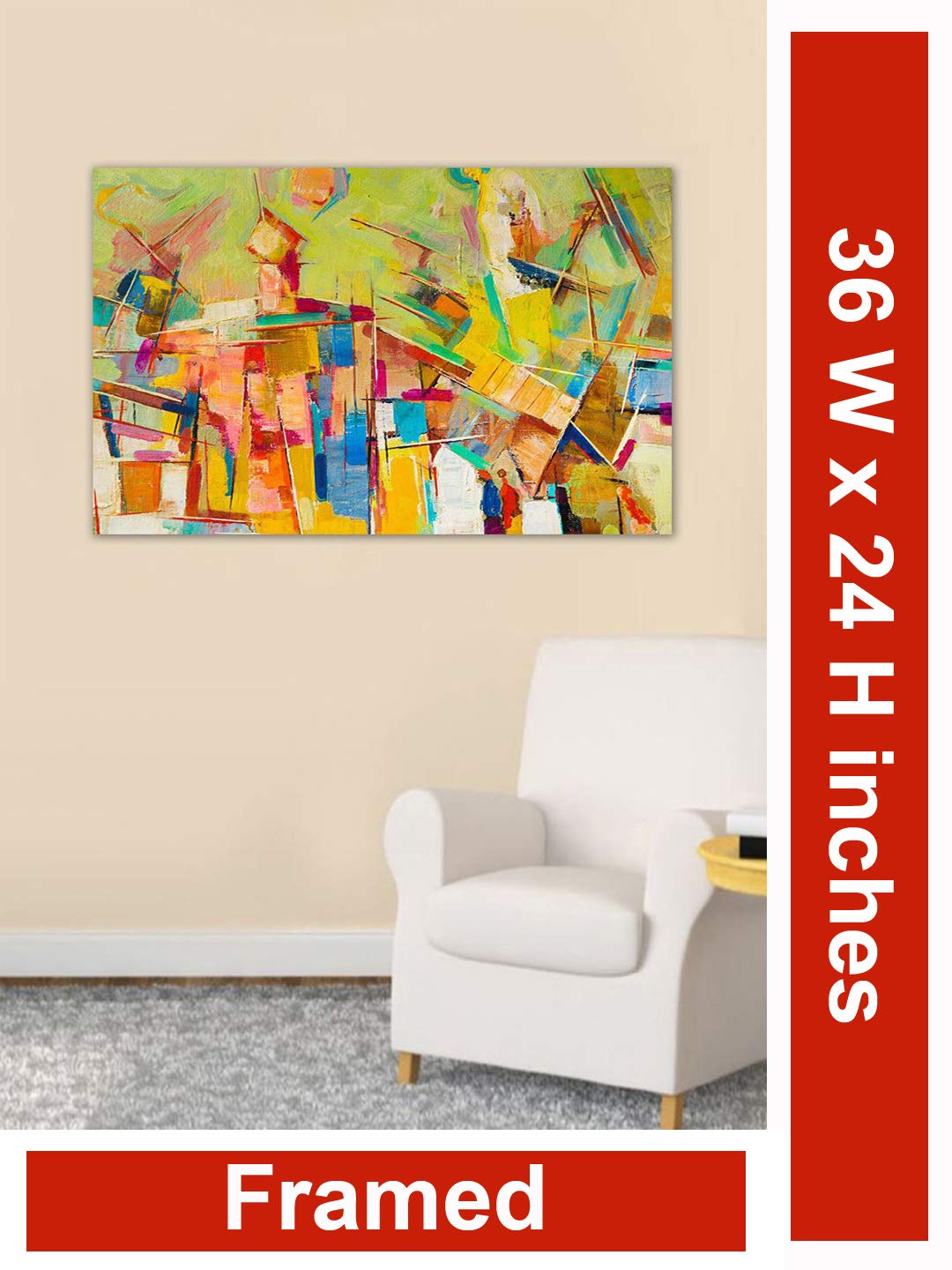 999Store Wooden Framed Printed Abstract Colourful Canvas Painting