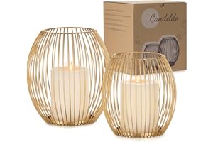 Candeldo Gold Metal Candle Holder: Candle Lantern Set of 2 Outdoor Wire Candle Holders Christmas Decorations Modern Candle Stand