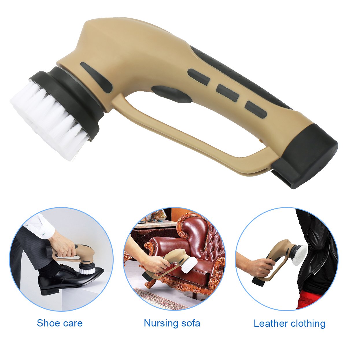 EVERTOP Mini Multifunctional Electric Shoe Polisher Cleaning Brush, Shoe Shine Kit for Suede Leather Nubuck Shoe/Boot with Rechargeable Battery, Hand-Held Portable Leather Shine Kit Brown