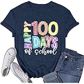 VQD Women 100 Days of School Shirt Happy 100th Day of School T-Shirt Teacher Teaching Teach Tee Tops