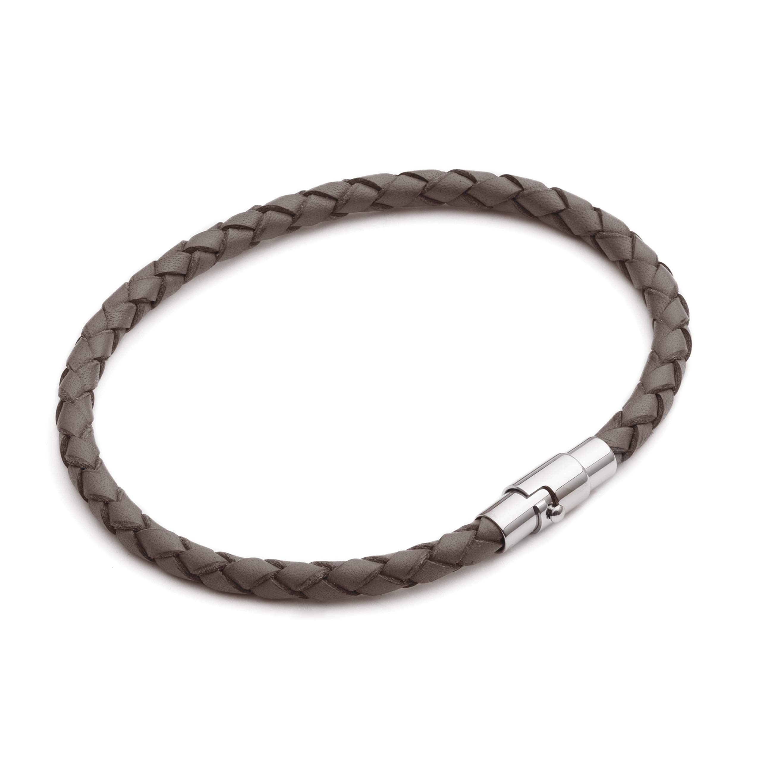 Tribal Steel Men's Brown Thin Leather Bracelet - Men's 21cm Leather Bracelet with a Bayonet Clasp, Extra Secure Magnetic CLosrure