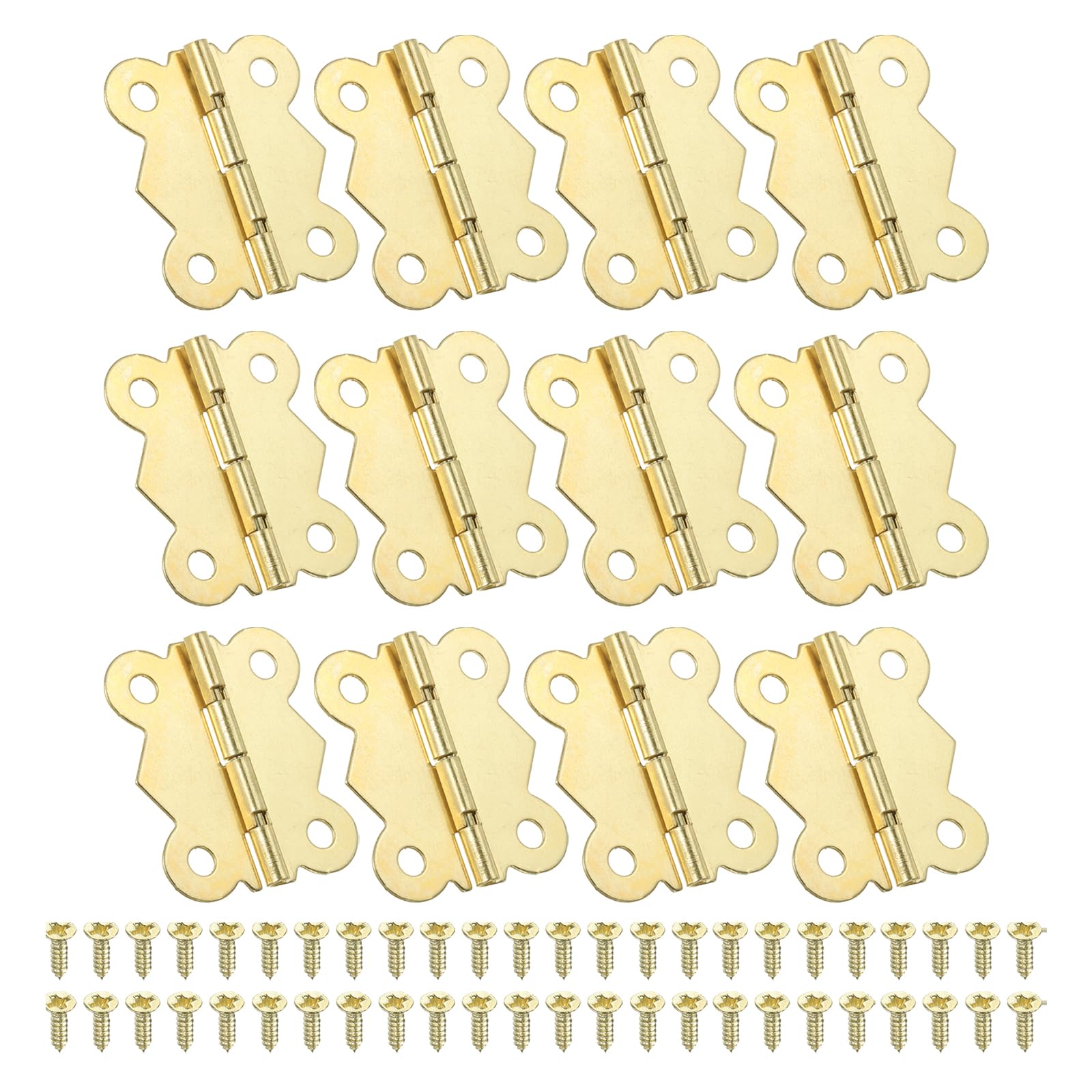PATIKIL Small Jewelry Box Hinges 1-5/8 Inch, 12 Pack 180-degree Mini Butterfly Hinges Jewelry Box Hardware with 48 Screws for Cabinet Wooden Box Drawer Craft, Gold