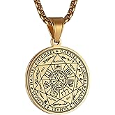 HZMAN Vintage Stainless Steel The Seal of The Seven Archangels Pendant Necklaces 22+2“ Chain