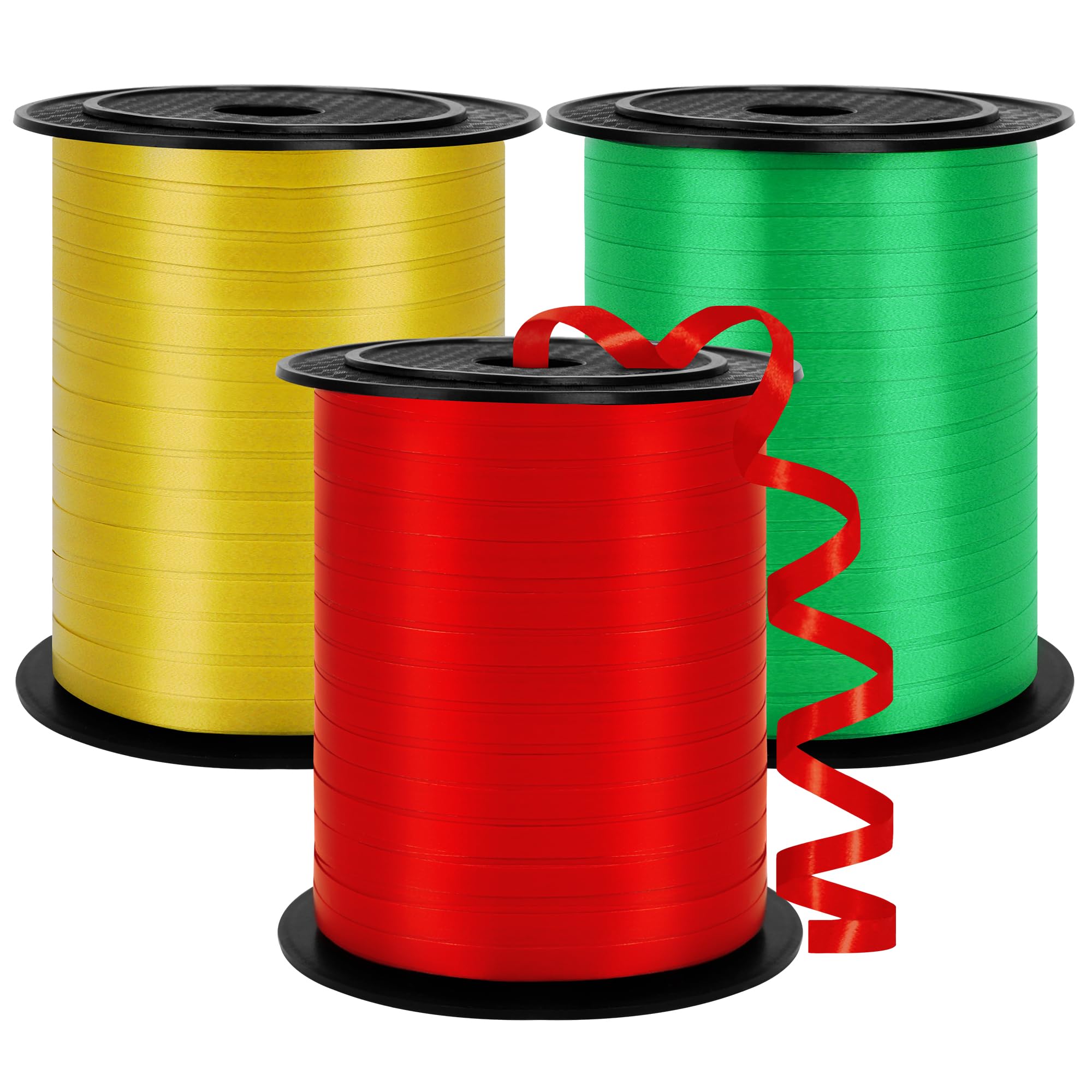 Photo 1 of *ONLY 2* 600 Yards Christmas Ribbon Curling, 3 Rolls Christmas Party Decorations, 1/5 Inches Holiday Ribbon, Plastic Ribbons for Crafts Present Wrapping Green Gold Red Curling Ribbon Party Balloon String