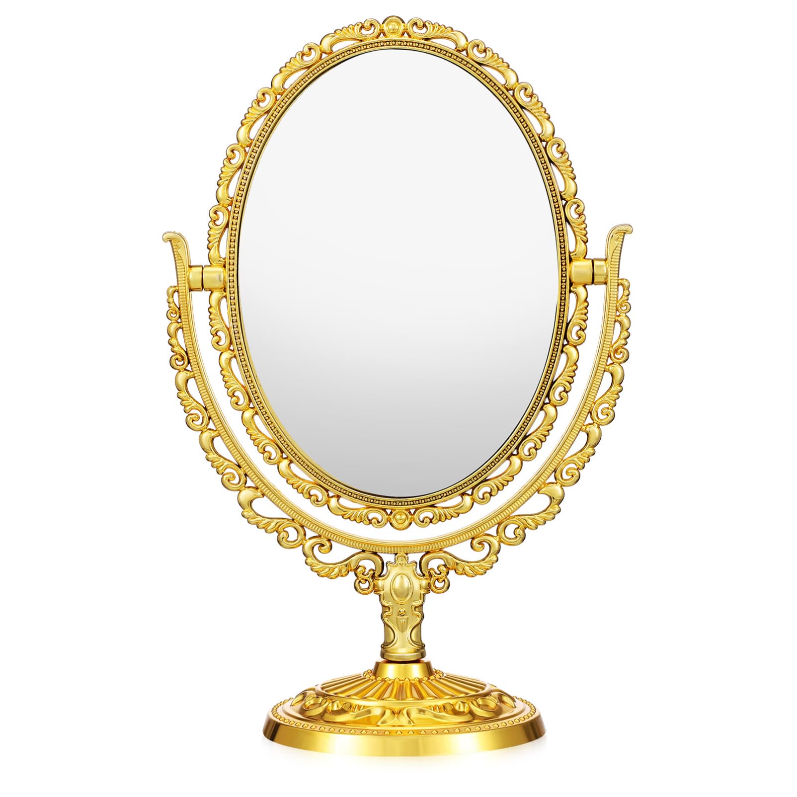FOMIYES Gold Makeup Mirror Double-Sided Rotating Table Mirror Vintage Vanity for Bedroom Bathroom Desk Use