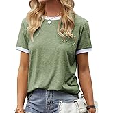 Womens T Shirt Short Sleeve Crew Neck Basic Color Block Tee Tops