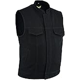 Leatherick Men’s SOA Black Denim Motorcycle Vests Bikers Club Vest with Concealed Carry Pockets