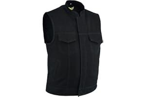 Leatherick Men’s SOA Black Denim Motorcycle Vests Bikers Club Vest with Concealed Carry Pockets