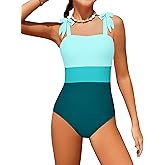 Dearnow Girls Swimsuit One Piece Casual Color-Block Adjustable Straps Girls Bathing Suit Swimwear 9-16T