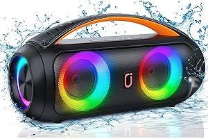 JAUYXIAN D16 Portable Bluetooth Speakers, 40W Loud Big Boombox Speaker with Deep Bass, Outdoor Wireless Speaker with Disco Lights for Party, Floorstanding Speaker, Birthday Gifts, Waterproof/TWS