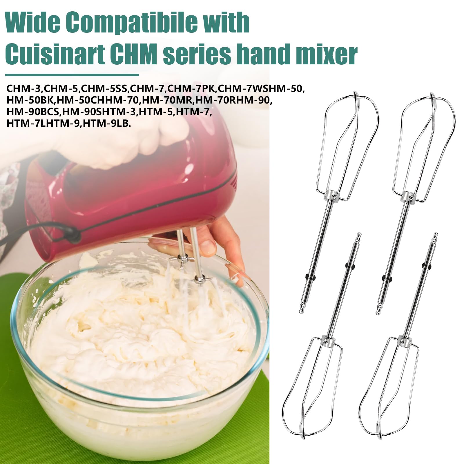 Hand Mixer Replacement Beaters for Cuisinart CHM Series Hand Mixer Parts, HM-50 HM-50BK HM-70 CHM-3 CHM-7PK, Hand Mixer Replacement Beaters CHM-BTR, Electric Mixer Replacement Parts, 4 Pack
