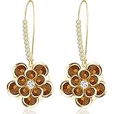 JIMARIN 14K Gold Bohemian Sparkly Crystal Flower Dangle Drop Earrings Lightweight Rhinestone Camellia Flower Floral Hoop Earring for Women