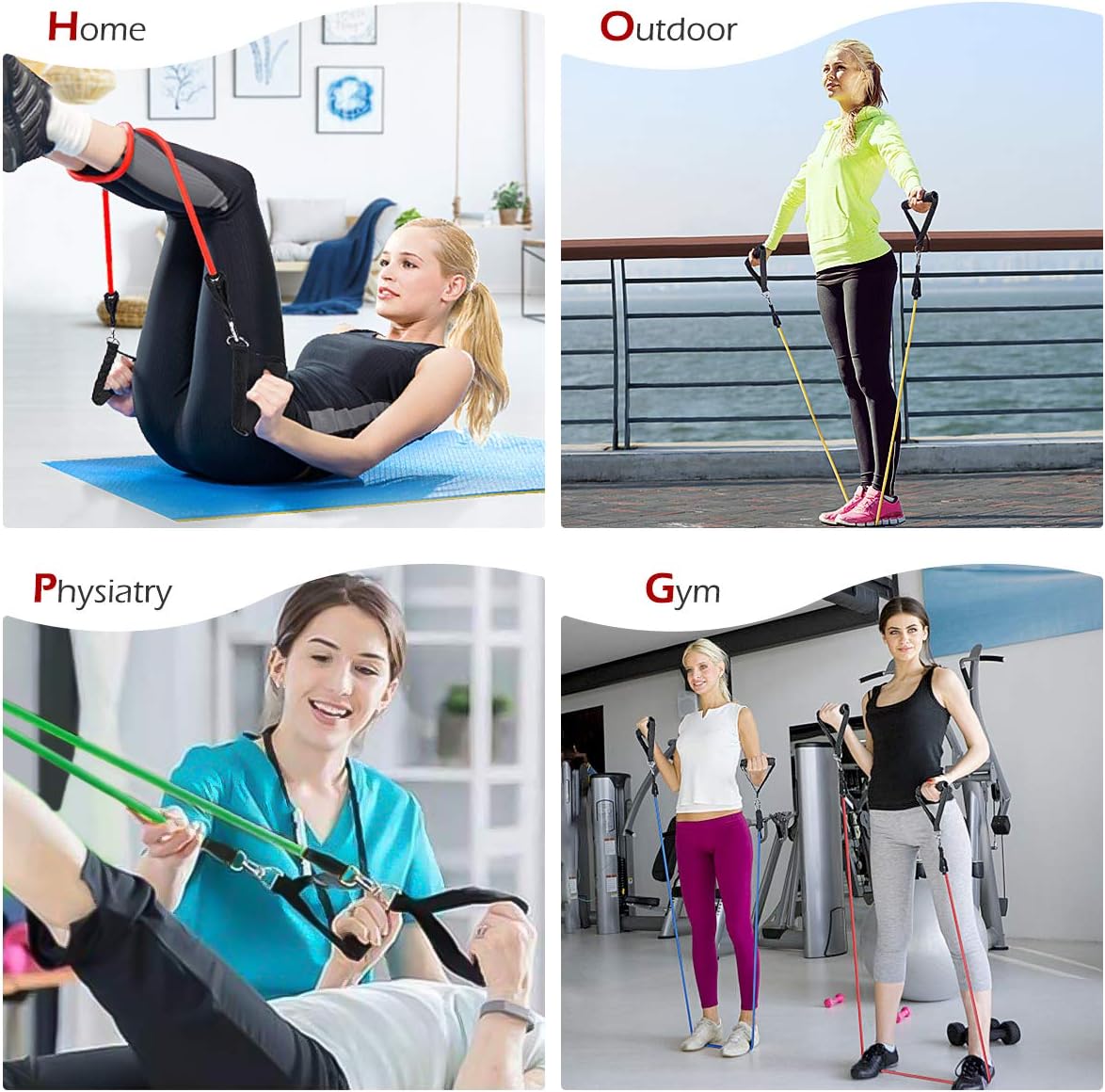 MOVTOTOP Resistance Bands Set, [2020 Newest] 5 Stackable Exercise Bands Up to 150 Lbs, 11 Pack Workout Resistance Bands with 2 Foam Handles Suit for Men Women Working Out : Sports & Outdoors