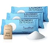 Travelwell Laundry Detergent Powder - Individually Wrapped Bulk Travel Laundry Detergent Packs - Hospitality Cleaning Supplies - Pack of 200, 1.5 oz