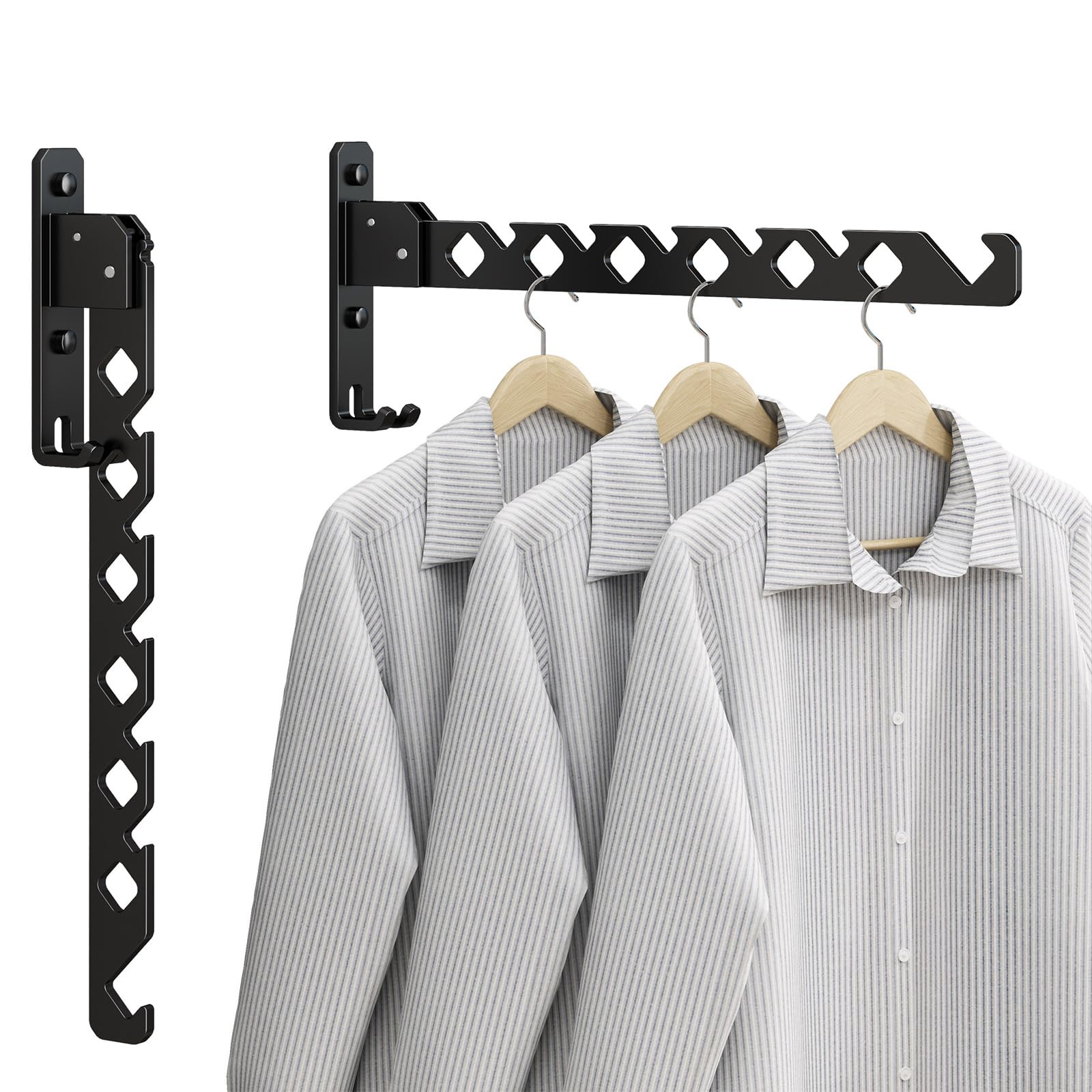 Photo 1 of dancrul Wall Mounted Clothes Drying Rack,Wall Clothes Hanger Hook for Laundry Room,Over The Door Clothes Hanger Foldable,Wall Clothes Rack Indoor,Perfect for Small Spaces,Matte Black 2 Packs