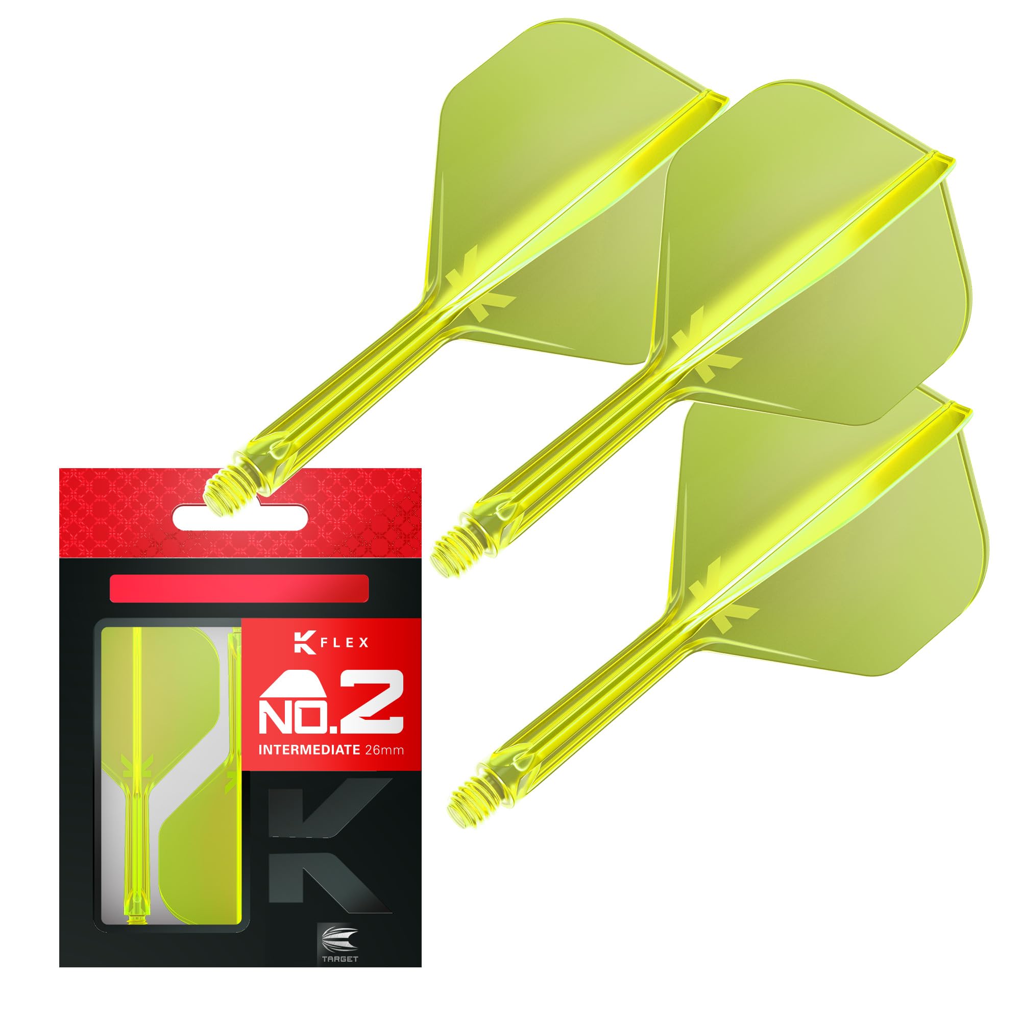 Target Darts K Flex Integrated Dart Flights And Shafts, No.2 Yellow (Intermediate) | Pack Of 3 K-Flex – No2, Kflex All In One Moulded Dart Flight & Stem | Professional Dart Accessories
