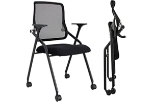 BLANEDUO Updated Conference Room Chairs, Folding Office Desk Chair with Lumbar Support and Sliding Armrest with Casters, Stackable Office Guest Chairs & Reception Chairs, 2 Pack Black