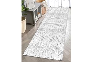 Lahome Moroccan Washable Runner Rug - 2x6 Non-Slip Throw Hallway Runner Rug Ultra-Thin Soft Kitchen Runner Laundry Room Rug White Print Distressed Carpet Runner for Entryway Bathroom Living Room