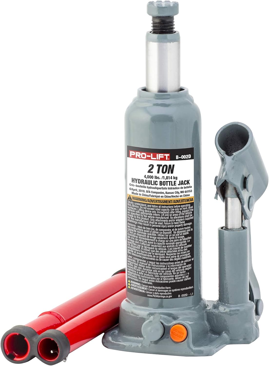 Pro-Lift B-002D Grey Hydraulic Bottle Jack - 2 Ton Capacity: Automotive