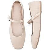 Soesyi Knit Flats for Women Square Toe Flats Casual Ballet Flats with Ankle Strap,Mary Jane Shoes Women Comfortable for Dressy Office