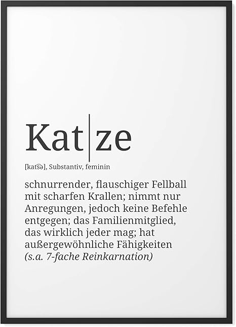 Papierschmiede Definition Katze 30x40 Cm Poster Mit Worterklarungen Wie Im Duden Fur Deine Wanddeko Kunstdruck Fur Den Bilderrahmen Ohne Rahmen Amazon De Kuche Haushalt