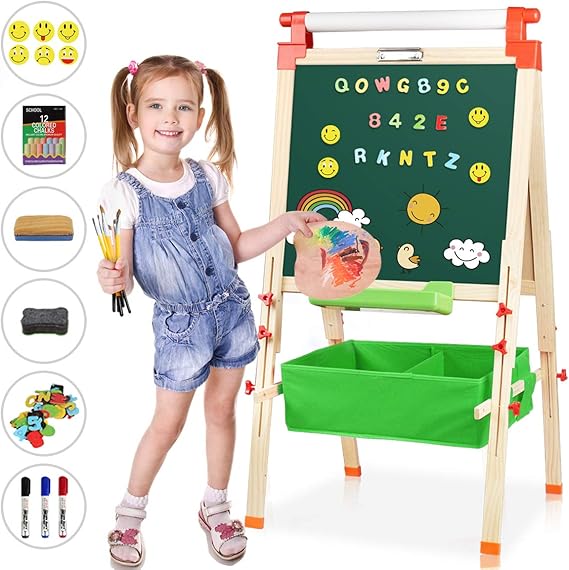 Joyooss 3 in 1 Kids Wooden Art Easel with Paper Roll, Double Sided