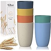 Wrova Wheat Straw Cups 6 PCS Good Alternative to Plastic Reusable Cups 12 oz Unbreakable Drinking Cup Reusable Dishwasher Safe Water Plastic Glasses with 6 Colors