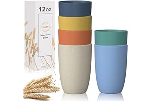 WROVA Wheat Straw Cups 6 PCS Good Alternative to Plastic Reusable Cups 12 oz Unbreakable Drinking Cup Reusable Dishwasher Safe Water Plastic Glasses with 6 Colors
