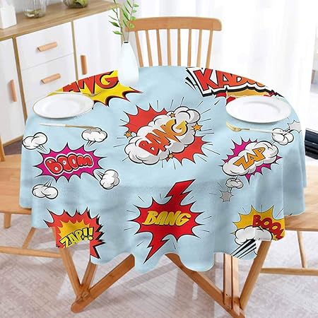 ScottDecor – Mantel redondo de superhéroe con burbujas de habla heroica