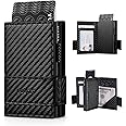 VULKIT Card Holder Bifold Pop Up Leather Wallet for Men RFID Blocking Metal Card Case, Holds 9 Cards and Banknotes Carbon Fiber Black