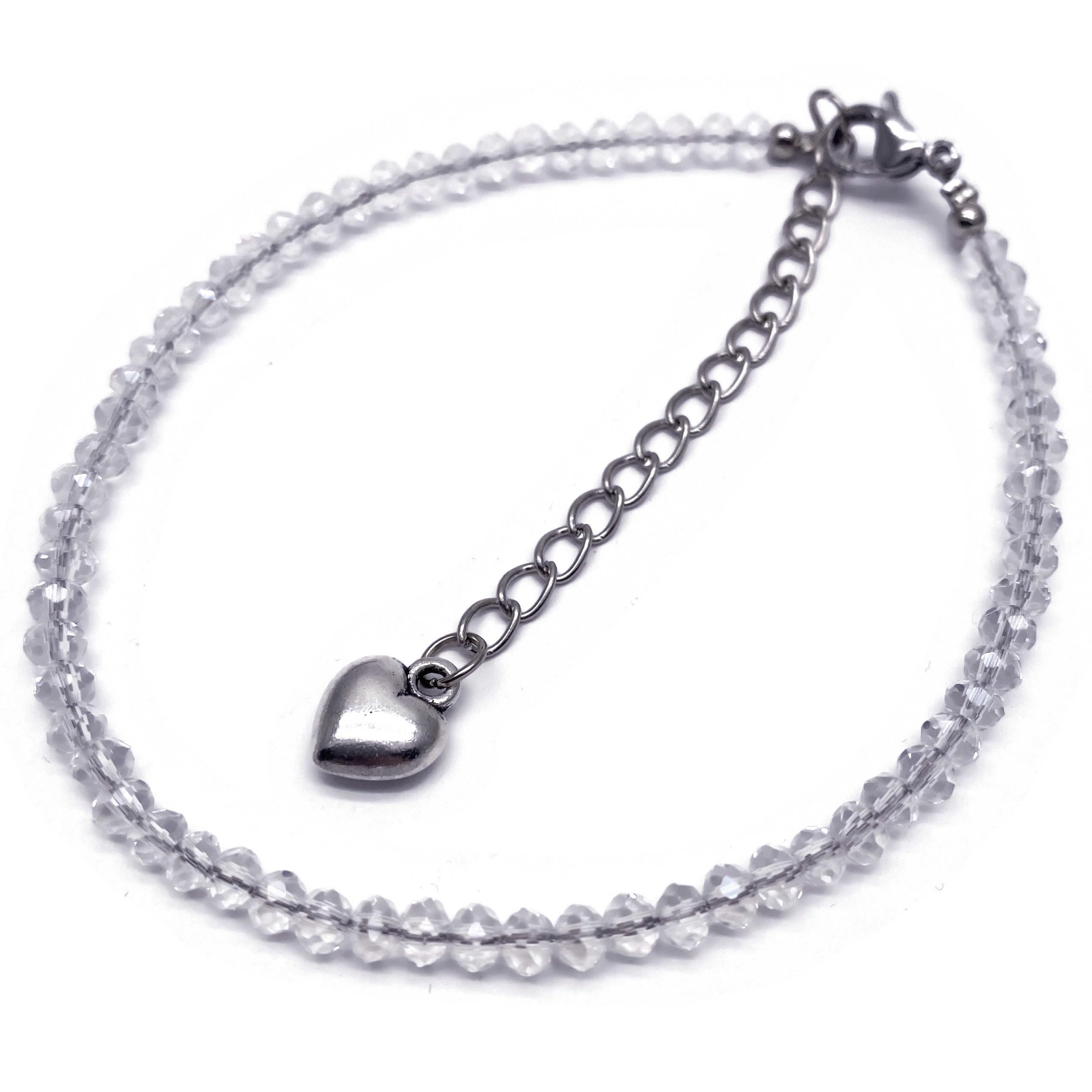 Vilda Jewellery Shimmery Faceted Clear 4mm Glass Bead Anklet with Extension Chain - Adjustable Size : 9-11 inches