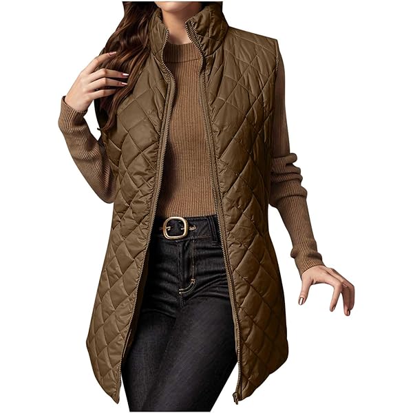 ジャケット・アウター VICTIM QUILTED BIG VEST Amazon.com: Womens Long Quilted Vest Sleeveless Pockets Full