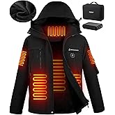 Brimekey Heated Jacket for Men with Fleece Lining 12000mAh 7.4V Battery Pack Windproof Waterproof Mens Heated Coat Skiing Hunting (US, Alpha, 3X-Large, Regular, Regular, Black)