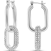 Amazon Essentials Polished Oval Hoop with Pave Oval Drop