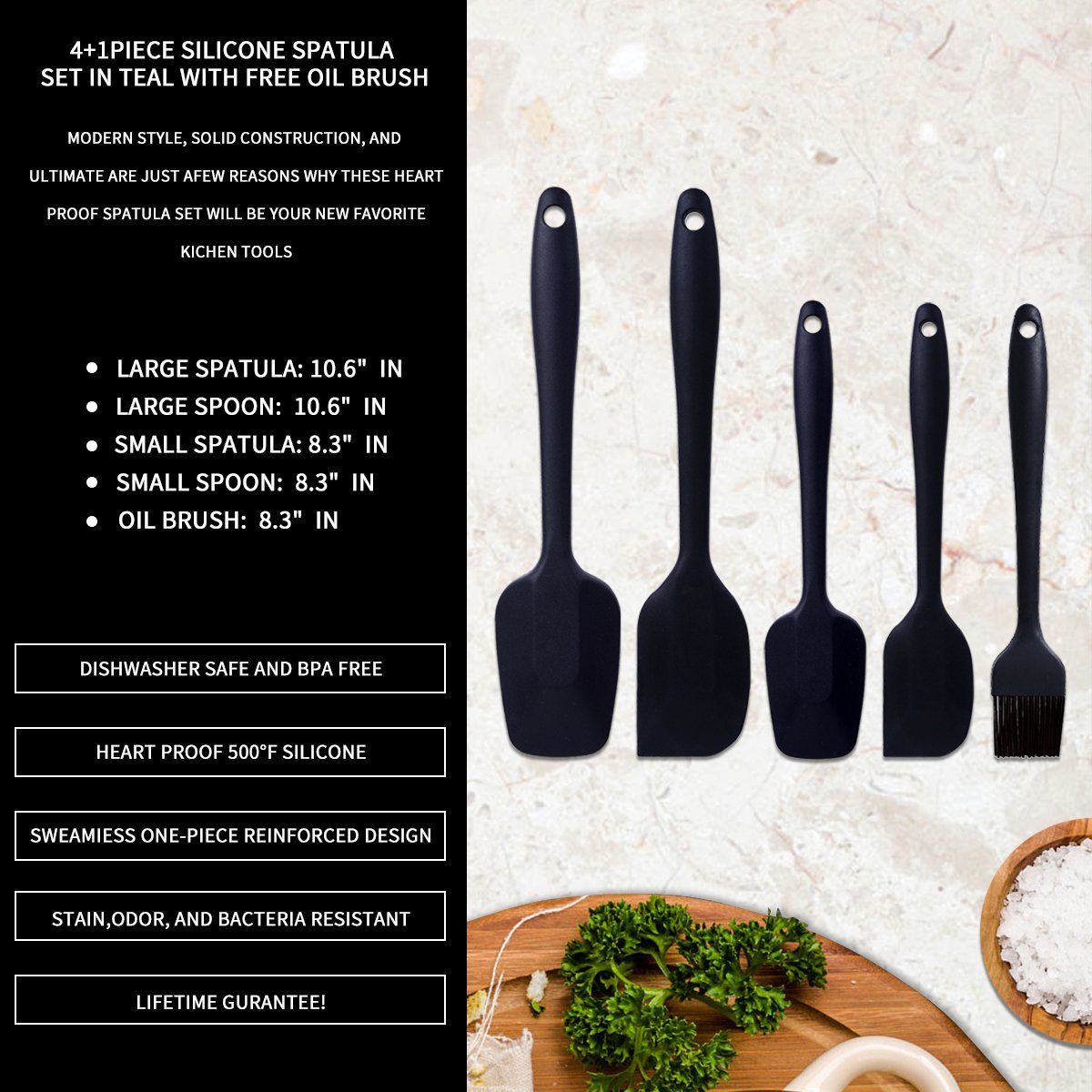 Silicone Spatula Set WISHPOOL 4+1-Piece Non-Stick/Heat Resistant kitchen Cooking Utensil Set Created for Cooking/Baking and Mixing with free gift Silicone Oil brush