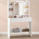 VASAGLE KAILYN Dressing Table with LED Lights 9 Bulbs 3 Colors White