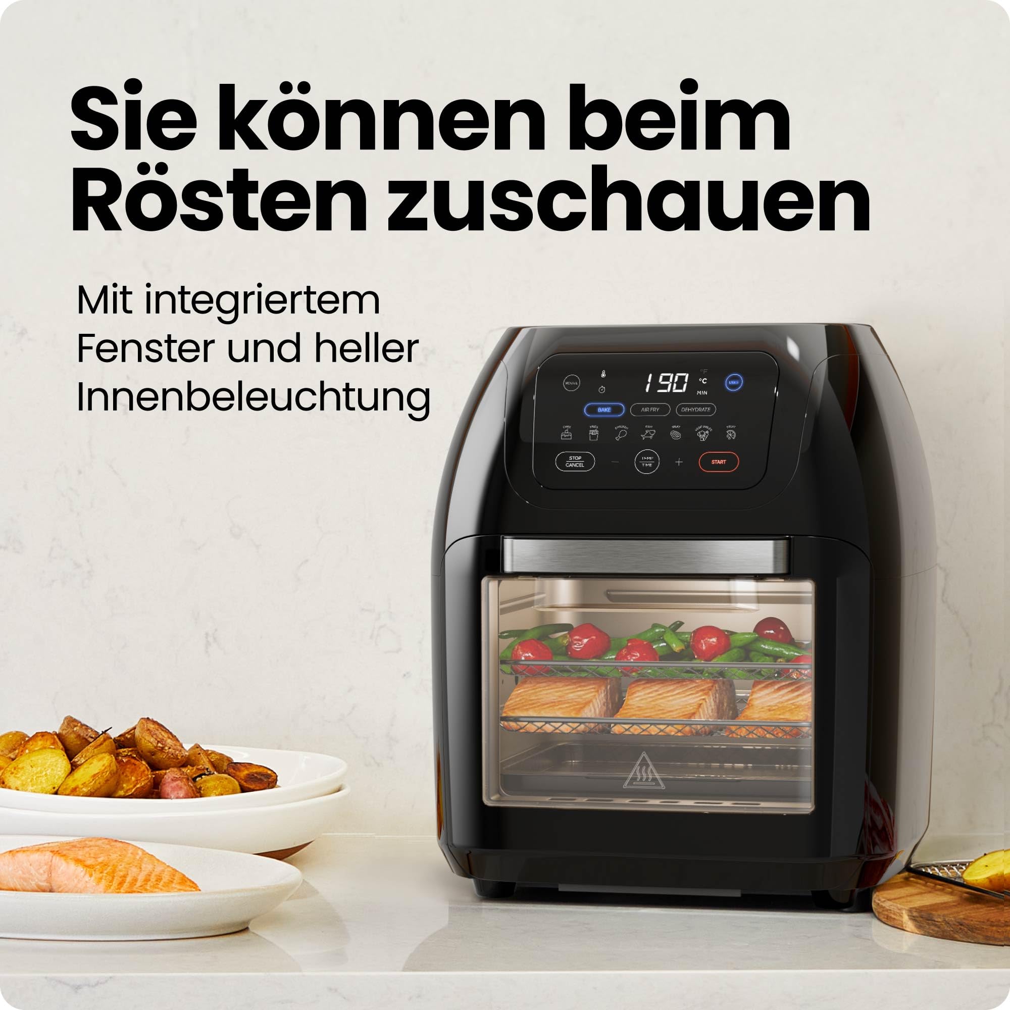 Chefman Multifunktionale Digitale Heißluftfritteuse + Rotisserie, Dörrautomat, Konvektion, 17 Touchscreen-Voreinstellungen, XL 10L Familiengröße, Automatische Abschaltung, Großes Sichtfenster, Schwarz 7