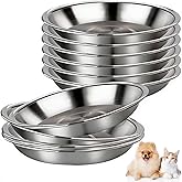 6 Pcs Stainless Steel Cat Bowls Shallow Wide Food Bowls for Cats Replacement Whisker Fatigue Relief for Small Dogs and Cats Indoors (Silver)