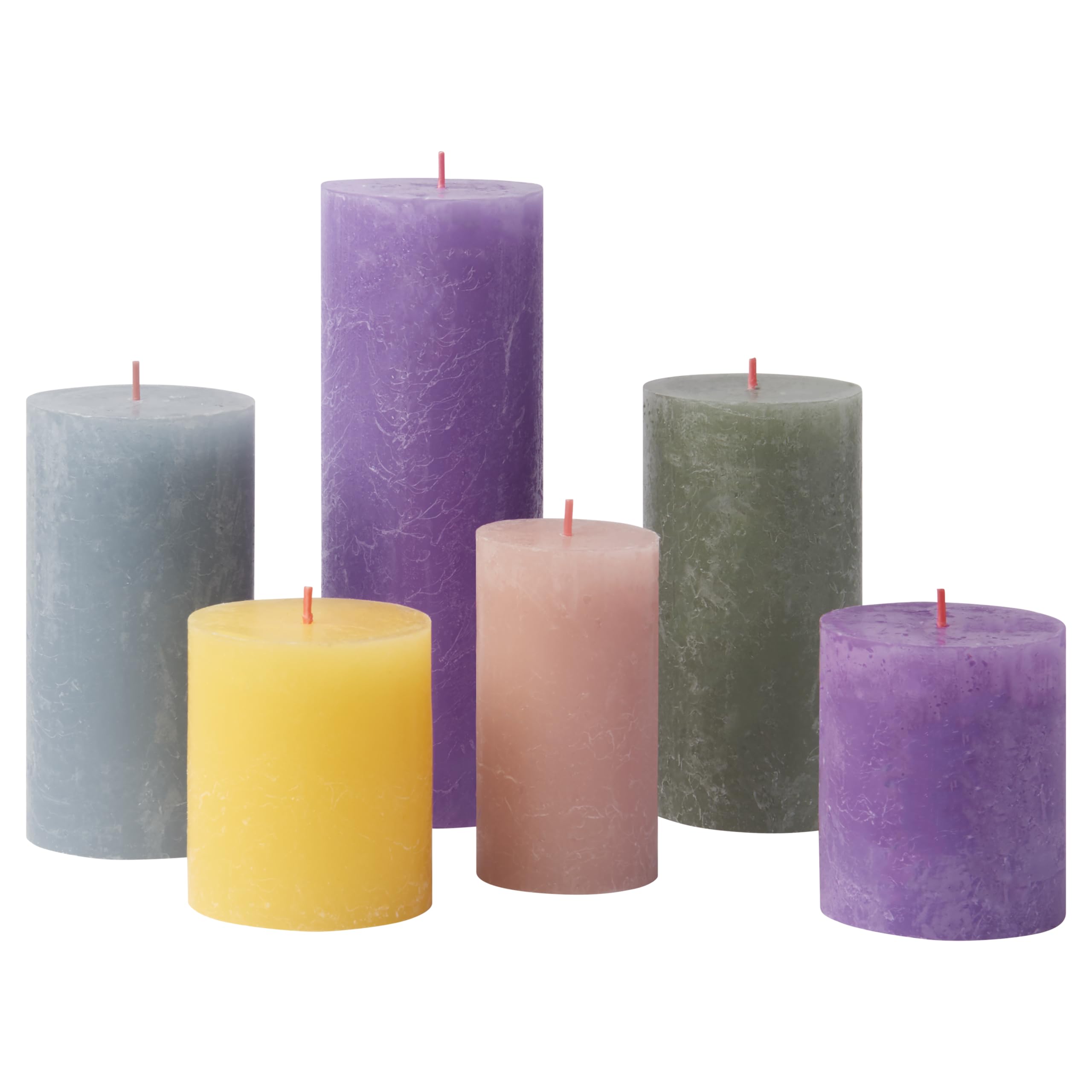 Bolsius Rustic Pillar Candles - Gift Set of 6 - Memphis - Decorative Household Candles - Length Burning Time - Unscented - Includes Natural Plant Wax - Without Palm Oil