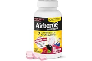 Airborne Vitamin C 1000mg (per Serving) - Very Berry Chewable Tablets (116 Count in a Bottle), Gluten-Free Immune Support Supplement, with Vitamins A C E, Zinc, Selenium, Ginger, Antioxidants