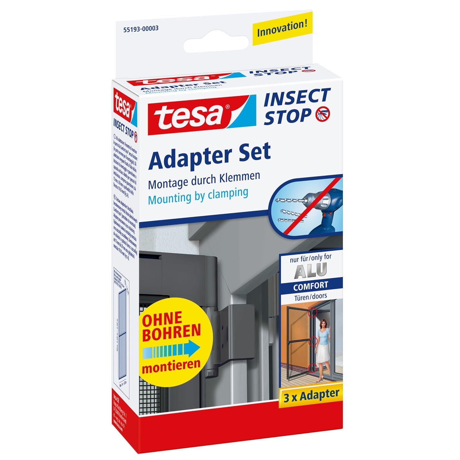 tesa Insect Stop Door Adapter ALU COMFORT - For Mounting the tesa Insect Stop ALU COMFORT Screens - Without Drilling - for 13 to 20 mm Window Frames - White