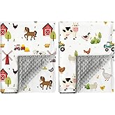 2 Pack Farm Animal Baby Blankets Unisex Soft Nursery Double Layer Minky Blanket with Dotted Backing for Newborn Toddlers Farmhouse Animasl Printed 30 X 40 Inch (Farm Animal)