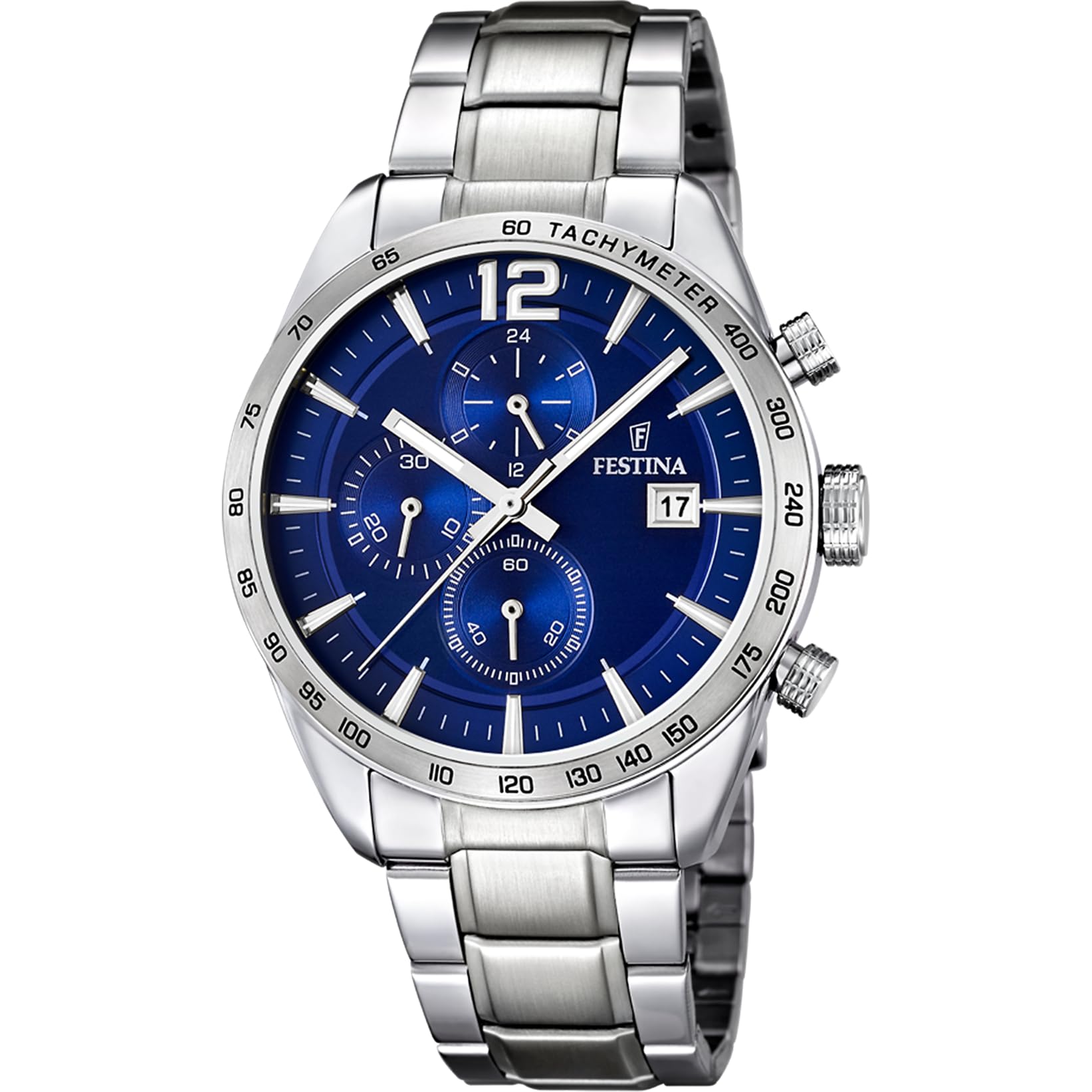 Festina Men's Quartz Watch with Blue Dial Chronograph Display and Silver Stainless Steel Bracelet F16759/3
