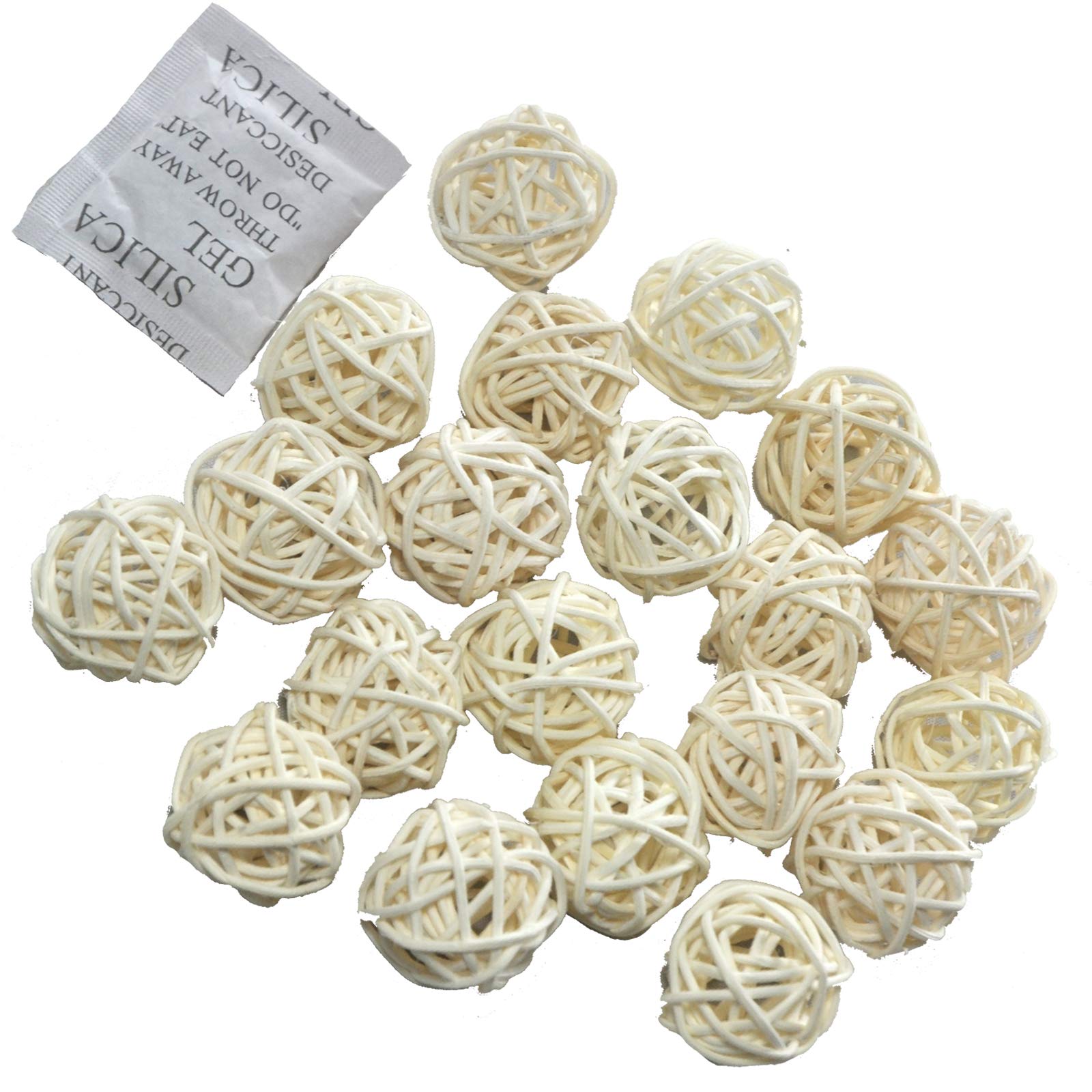 Ougual Natural Wicker Rattan Balls Table Wedding Party Hanging Wobble Ball Christmas Decoration (3cm, 20pcs, White)
